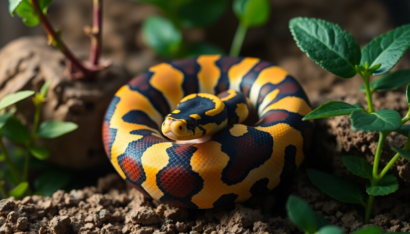 Capture the panda pied ball python for sale, showcasing its striking patterns and vibrant colors in a natural setting.