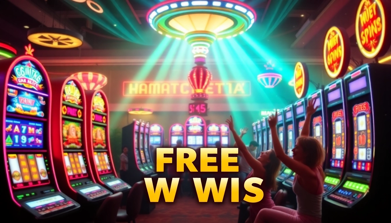 Celebrate big wins with free spins at exciting slot machines in an energetic casino environment.