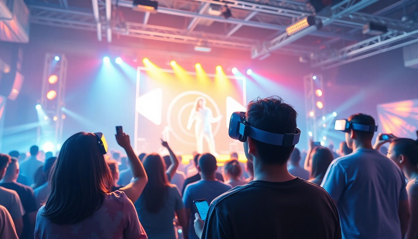 Engage with a virtual audience system, showcasing diverse interaction in a vibrant concert setting.