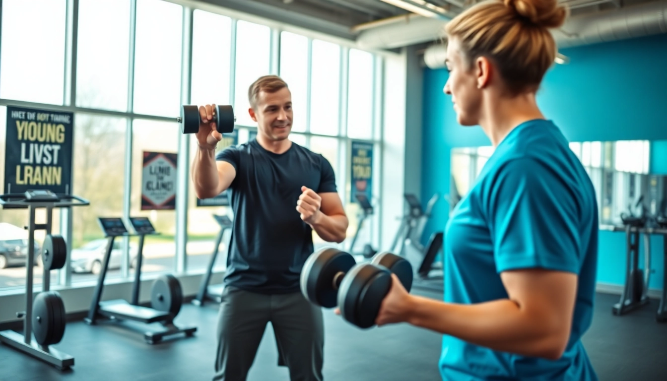 Strength Training Personal Trainer Downtown Jersey City teaches effective exercises in a modern gym.