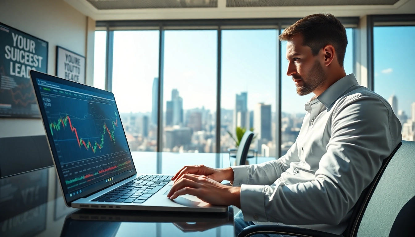 Engaging cryptocurrency trader evaluating redpill crypto trends in a modern office.