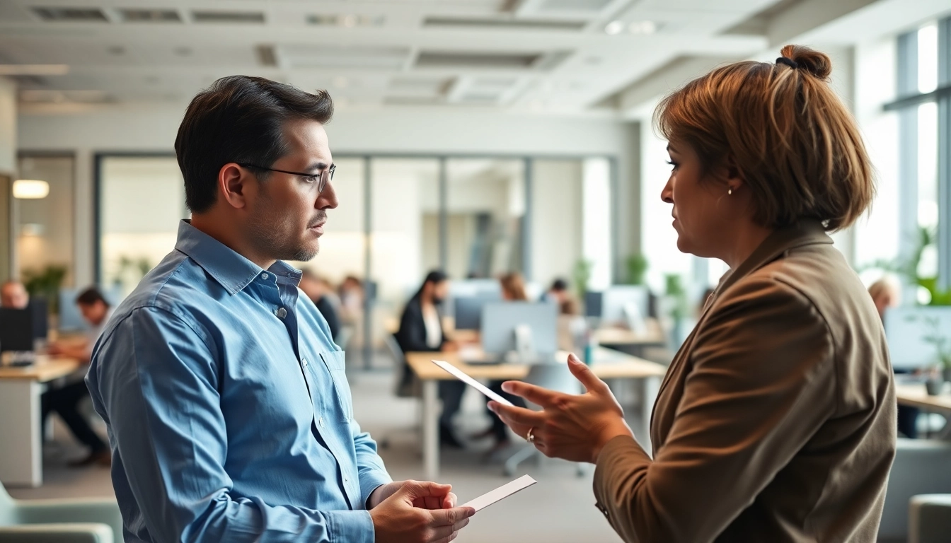 Employee drug impairment testing in a modern office as a supervisor discusses results.