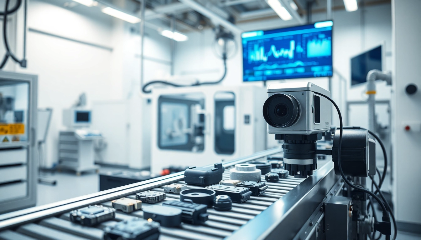 Inspecting components using machine vision technology in a high-tech laboratory setup.
