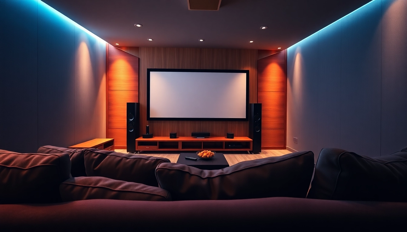 Enjoy professional home theater installation near me, showcasing a high-quality setup in a cozy living room.