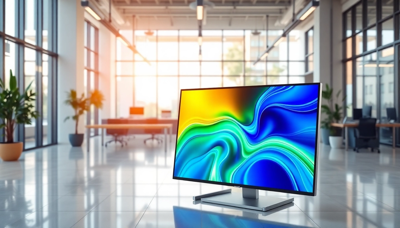 Create vibrant digital signage with a Canva alternative for signage in a modern office setting.