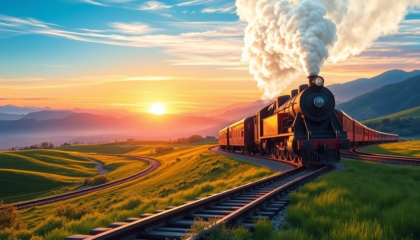 Experience railroad tycoon free download with a nostalgic steam locomotive traversing scenic landscapes.