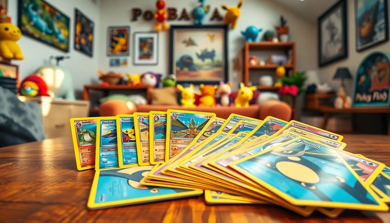 Showcase an array of Pokémon cards in India with vibrant colors and intricate designs.