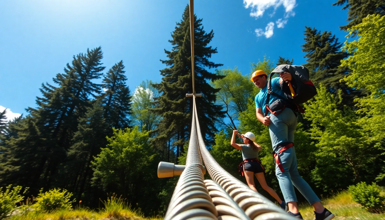 Engaging outdoor scene featuring a ZIP WIRE KIT with excited participants preparing for adventure.