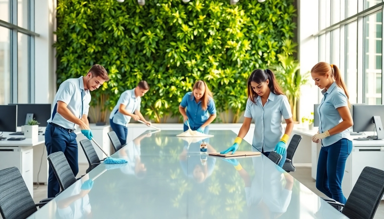 Clean and professional office cleaning Melbourne team creating a tidy workspace in a modern environment.