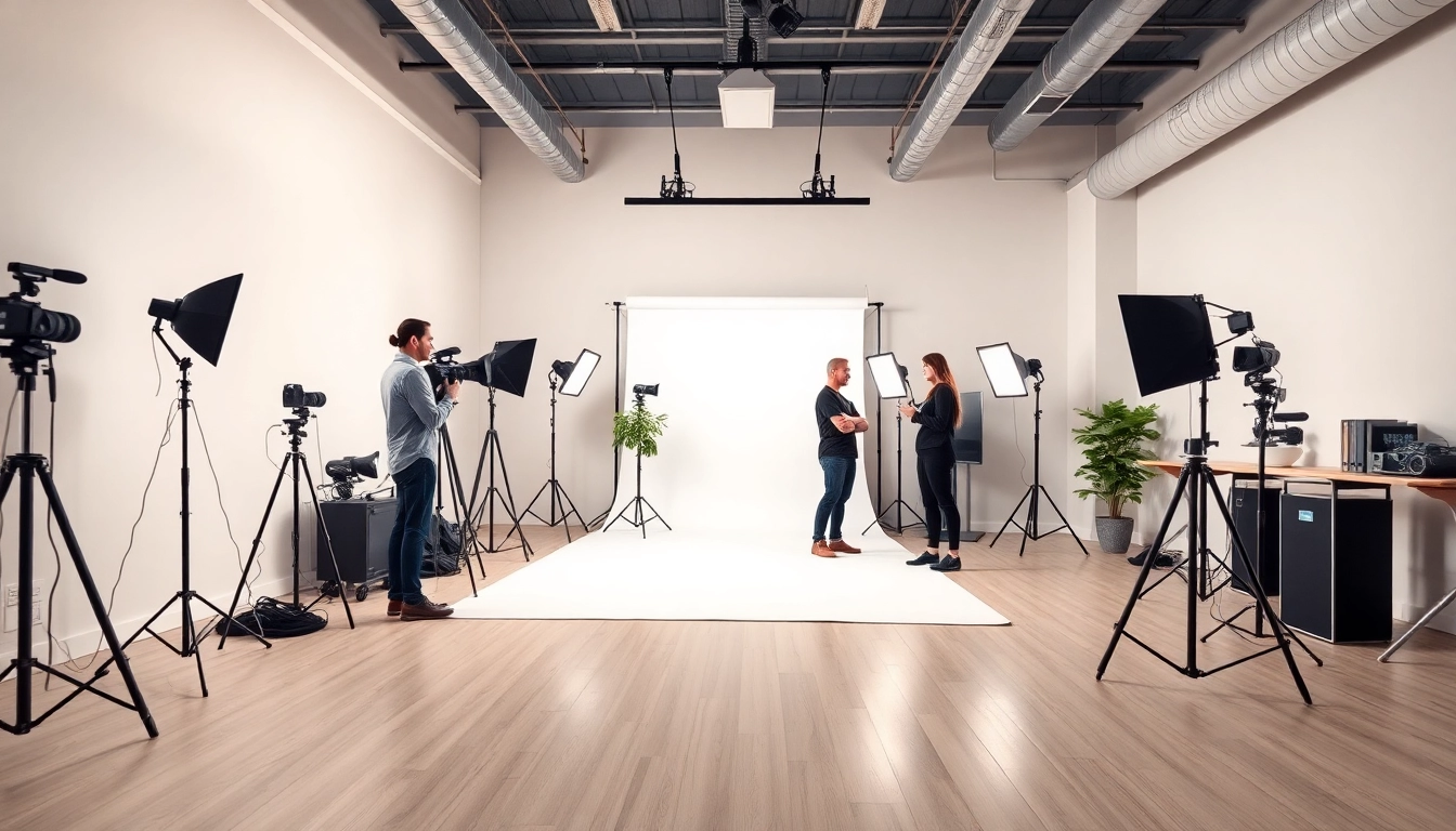 A professional scene from a photography company in Edmonton, showcasing a studio environment.