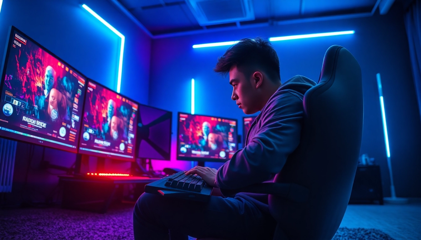 Permainan game online yang menarik dengan gamer serius menggunakan perangkat canggih.