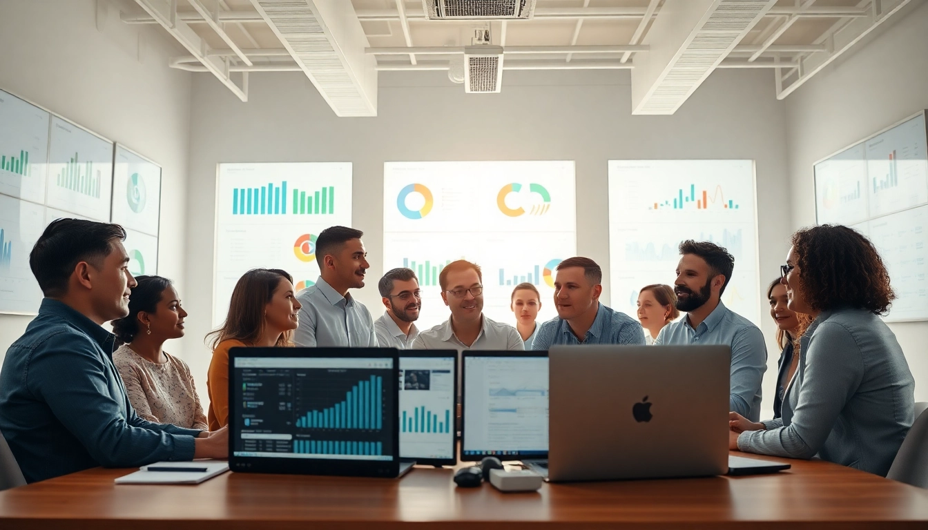 Collaborative team discussing competitive intelligence strategies in a bright office.