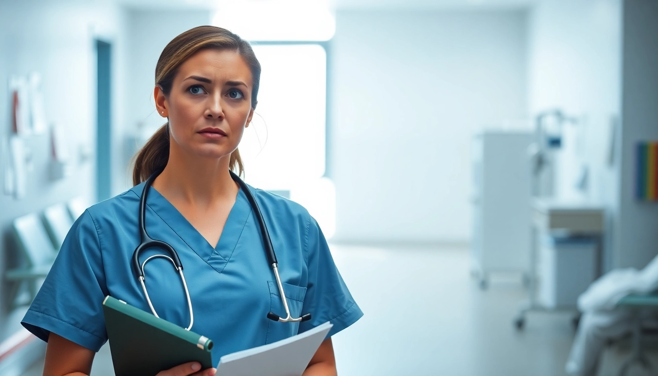 Nurse weighing problems with VDAP for Alabama Nurses, showcasing decision-making in a clinical environment.