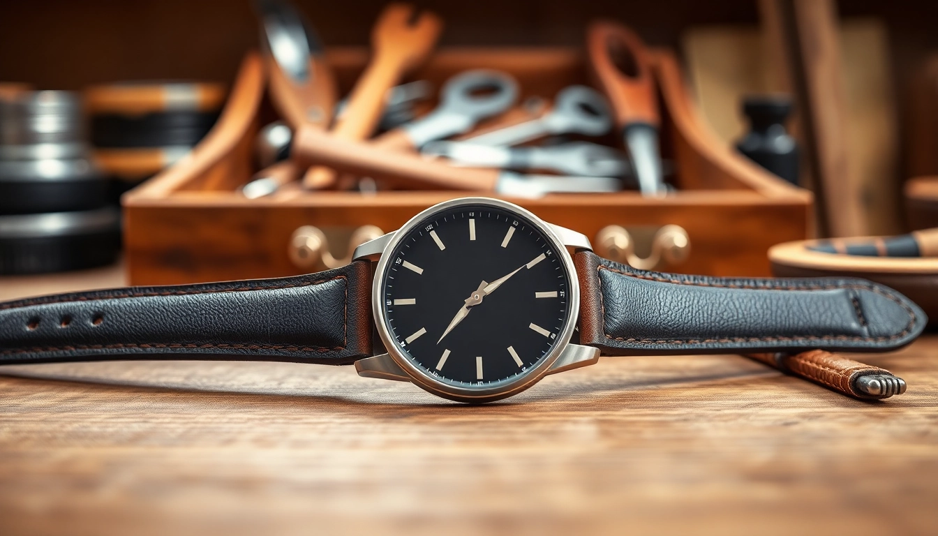Person examining a stylish watch band featuring premium leather.