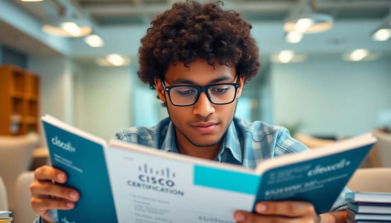 Renew Cisco Certification with a focused individual studying Cisco materials in a bright workshop.
