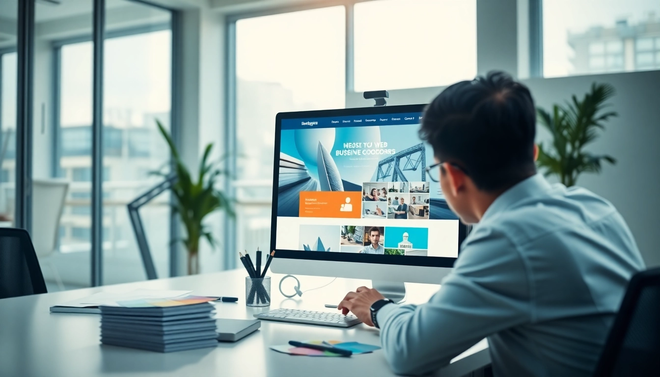 Showcasing web design johor bahru in a modern office with a designer at work.