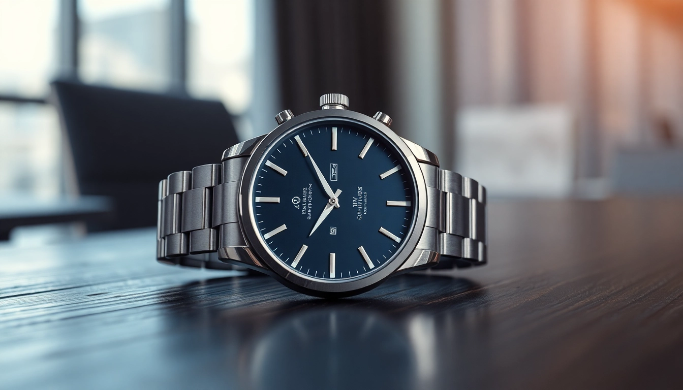 Herren Armbanduhr, stilvolle Armbanduhr aus Edelstahl in elegantem Ambiente präsentieren.