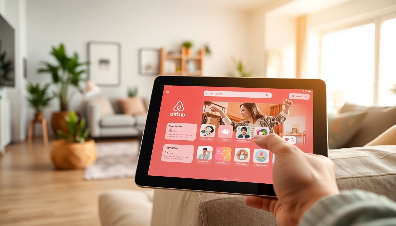 Engaging Airbnb smart assistant interface enhancing user experience in a modern living room.