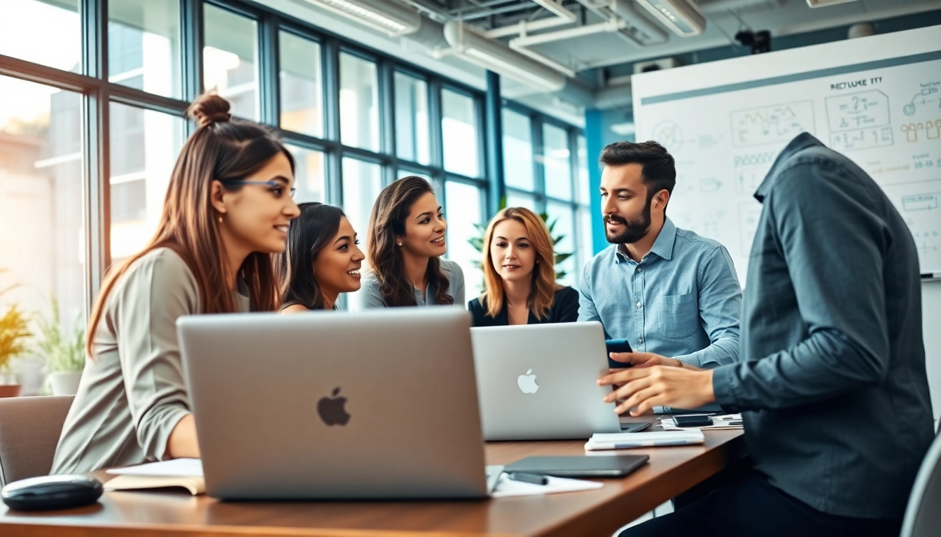 IT professionals collaborating on managed it service solutions in a modern office setting.