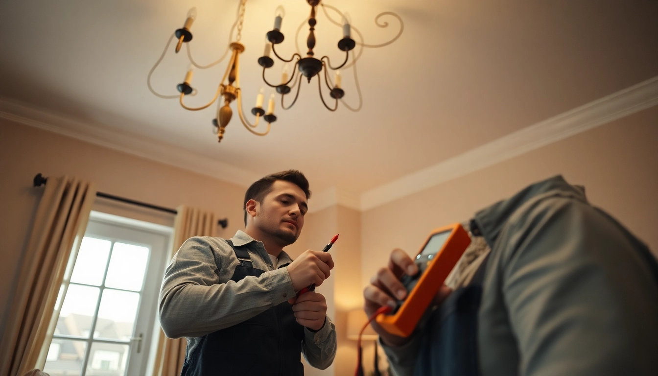 Assessing the electrical service in a home with a professional electrician examining wiring.
