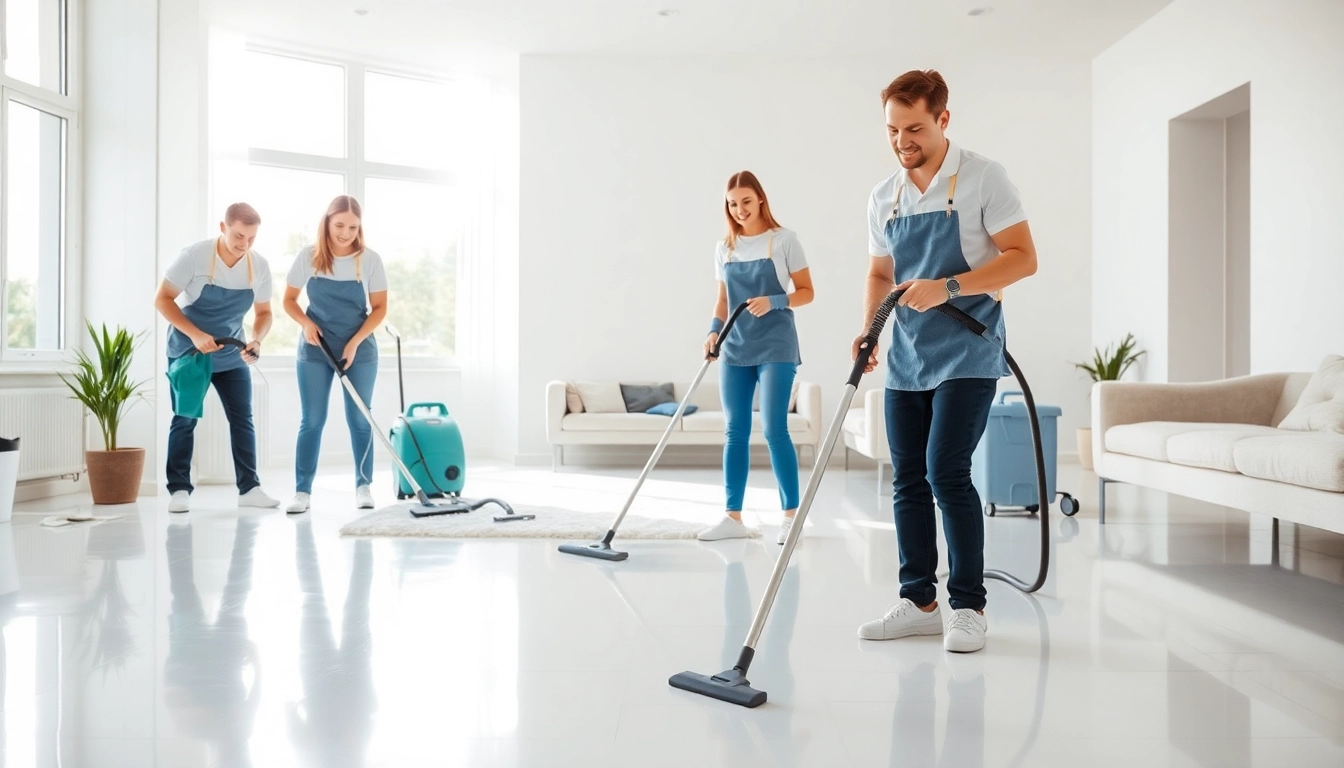 Bond cleaning Logan team diligently transforming a living room into a spotless space.
