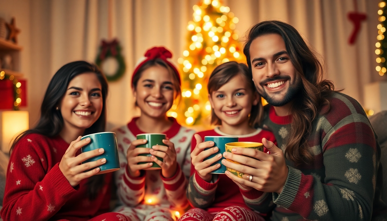 Families enjoying the warmth of togetherness in stylish Jammies Christmas.