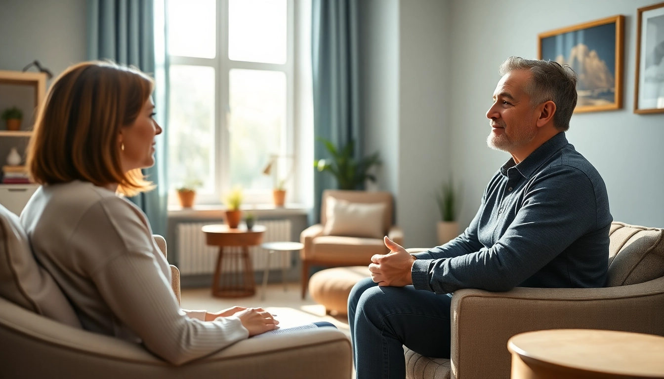 Engaging attachment theory coach guiding a client through personal growth in a serene office.