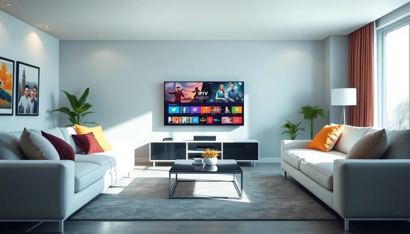 Ver contenido entretenido y emocionante al Comprar IPTV en un moderno salón acogedor.